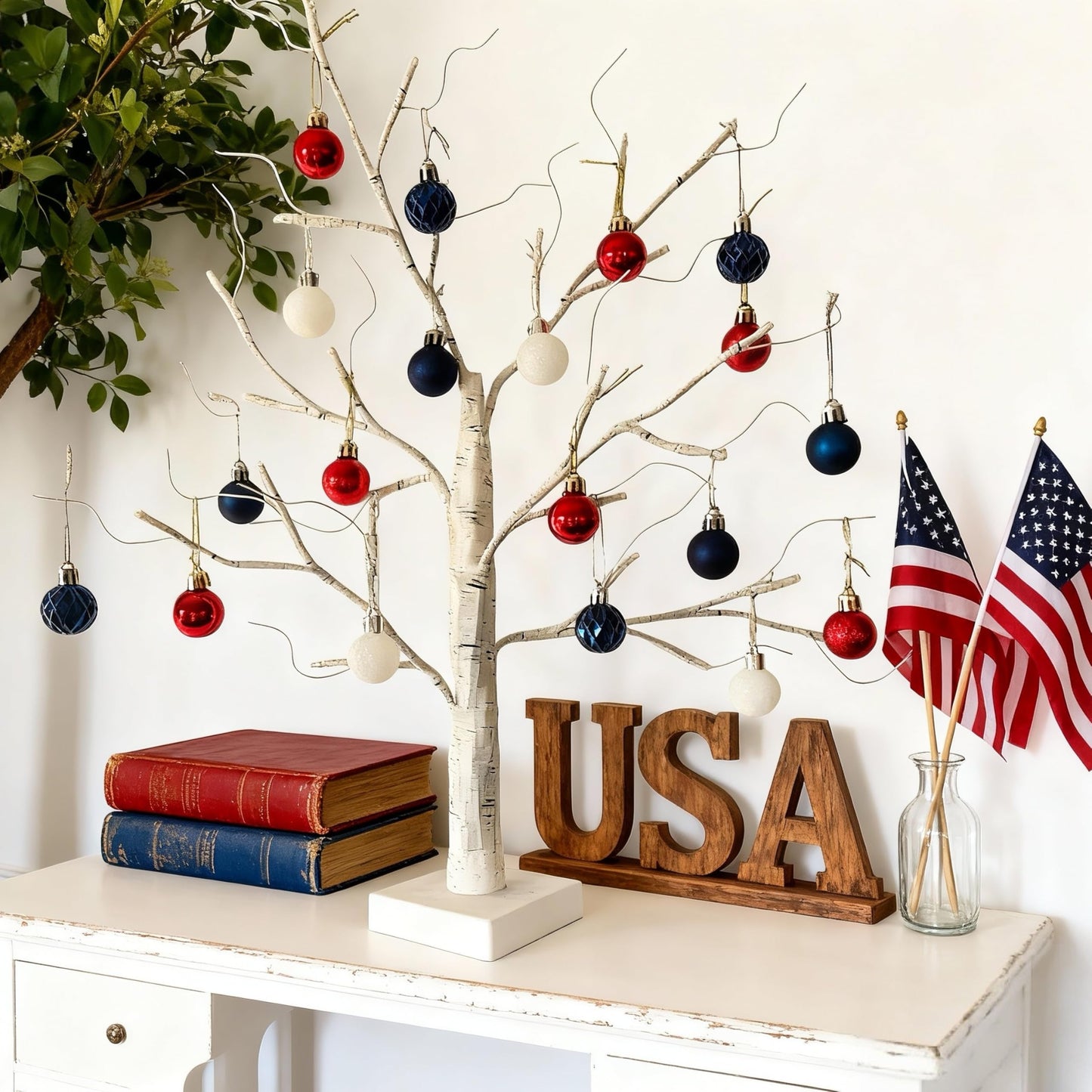 HipTree Mini Patriotic 4th of July Tree Ornaments Decorations,30ct 1.18 Inch Red White Blue Christmas Ornaments Set for Tree,Baubles for Memorial Day, Independence Day,Veterans Day, Flag Day