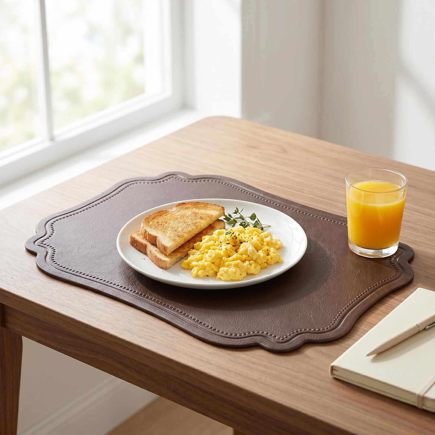 DRMHM Solid Placemats Set of 6 Leather Placemats for Kitchen Dining Table Decor Heat Resistant Table Placemats Sturdy Table Mat 18 * 12inch Coffee
