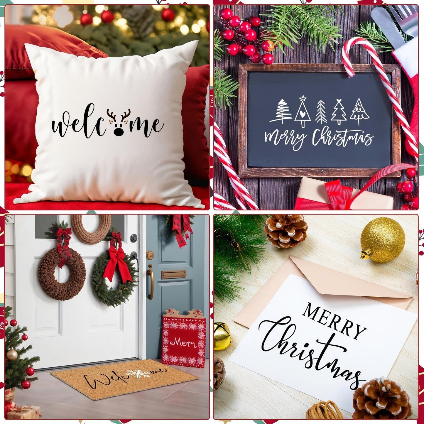 Yookeer 14 Pcs Winter Christmas Stencils for Door Mats Crafts Reusable Merry Christmas Welcome Winter Templates Large Stencil for Painting on Wood Sign Wall Doormat DIY Project