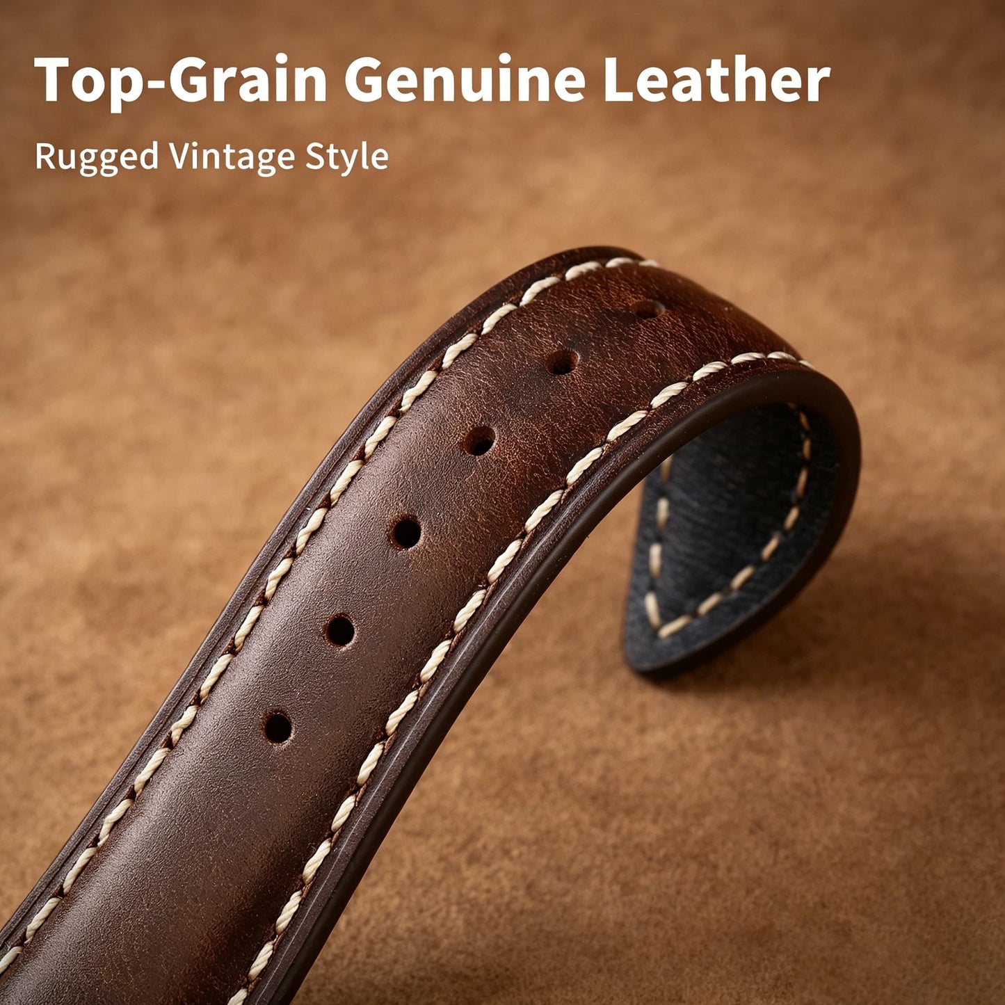 Vintage Full-Grain Genuine Leather Band Compatible with Apple Watch 42/44/45/46/49mm, Men Women Classic Business Dressy iWatch Strap for Series 11 10 9 8 7 6 5 4 Ultra SE 3 2 1, Dark Brown