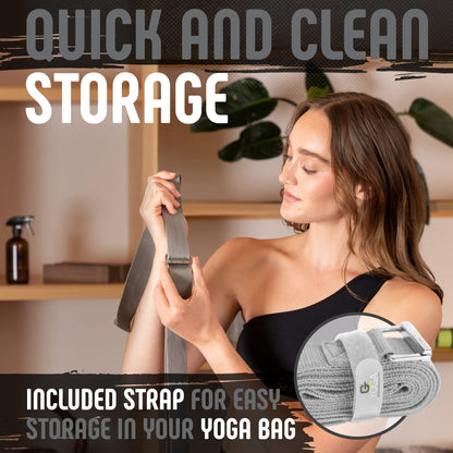 Gradient Fitness Yoga Strap, Friction-Less Easy-Feed Buckle, Yoga Straps for Stretching, Super Soft Cotton/Polyester Blend Webbing, Yoga band, Free eGuide. (8 Feet) Gray