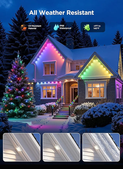 Permanent Outdoor Lights, 150FT with 96 Smart RGBIC LED Lights, DIY Scene Mode, IP68 Waterproof Christmas Lights for Daily and Accent Lighting, Outdoor Decor, House Roof, Holiday Decorations
