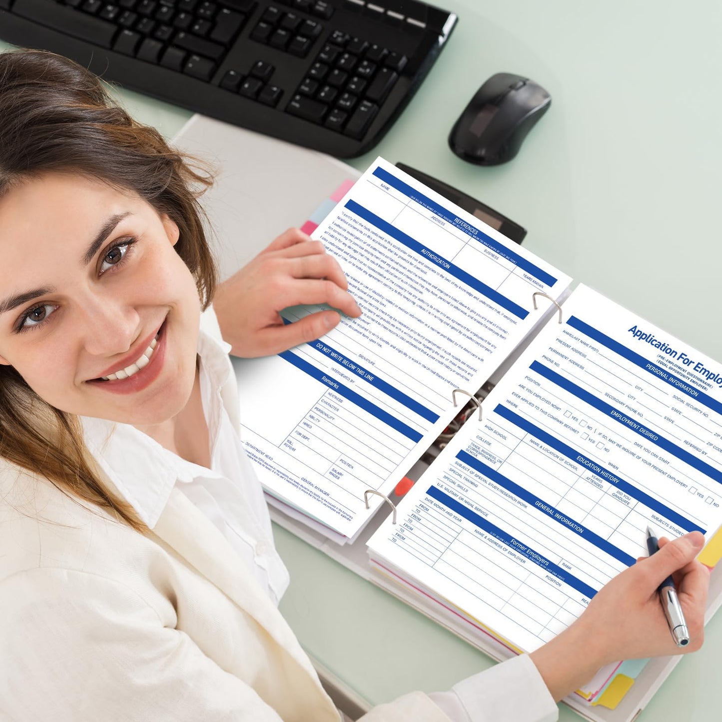 Qilery 200 Sheets Applications for Employment 2 Sided Job Application Form 8.5 x 11 Inch Compliant 3 Hole Employment Forms for Recording Employee Personal Detail
