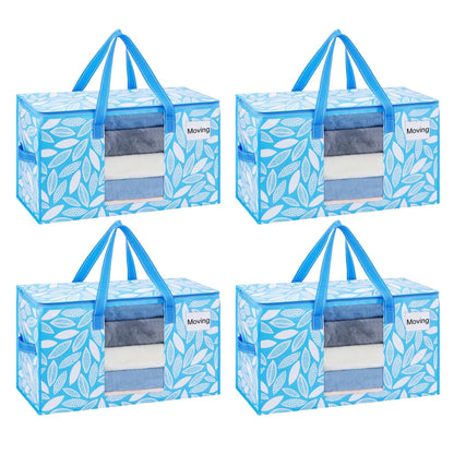 VENO 4 Pack Heavy Duty Moving Bags, Clothes and Comforter Storage Bags with Clear Window, College Dorm Essentials Packing Supplies, Foldable Boxes Alternative (Spring Breeze, 4 Pack)