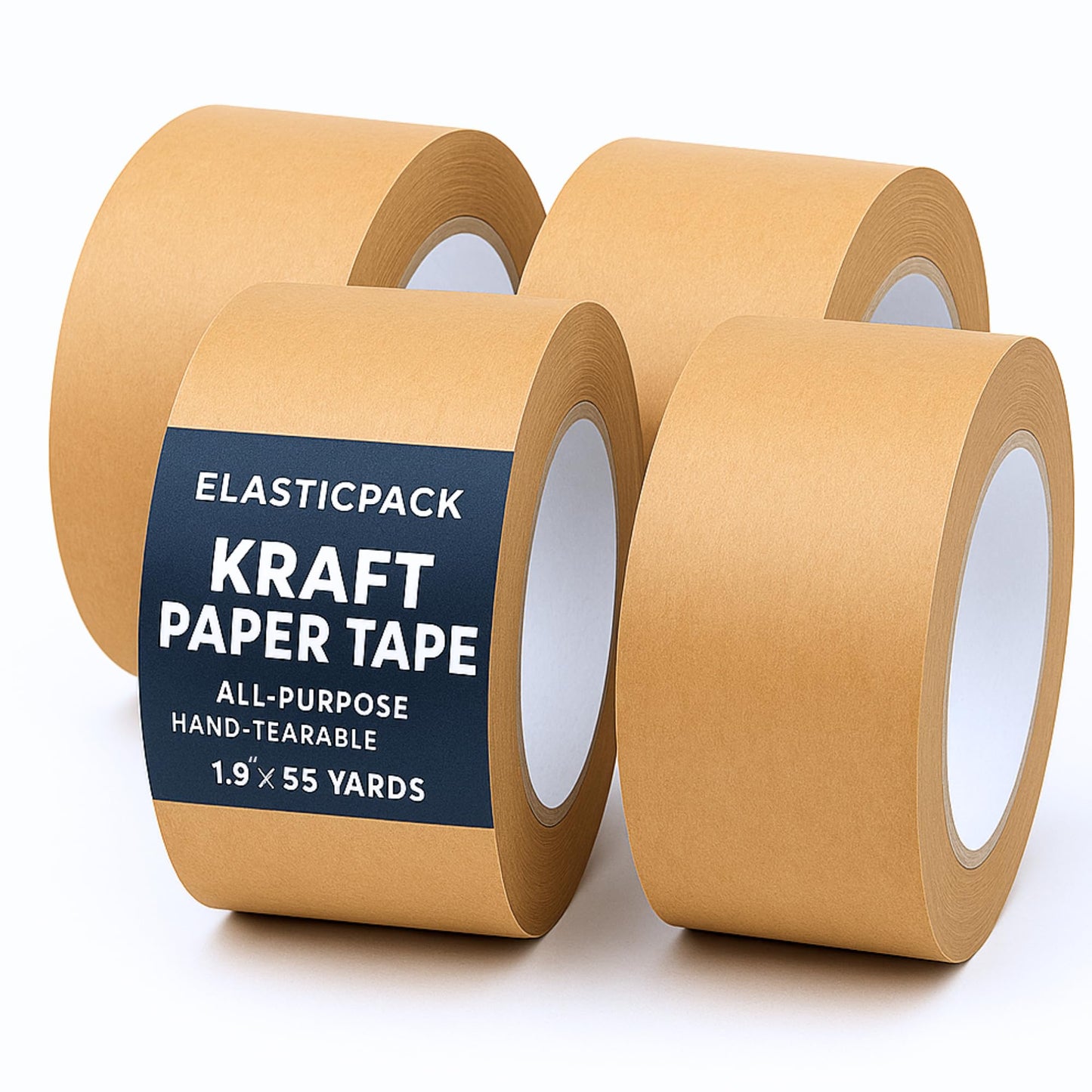 Elasticpack Paper Packing Tape 4-PK - Non-Reinforced, 1.9” x 55 yd – Tears by Hand, Biodegradable, Sharpie-Writable – Box Storage, Framing, Labeling & Crafts - Tape Gun Compatible, Kraft