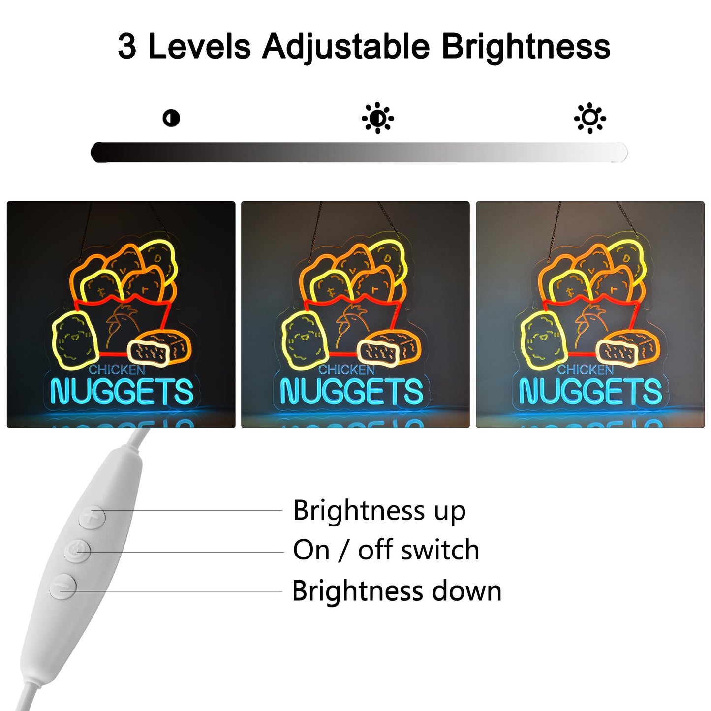 JOMOBUTY Chicken Nuggets Neon Sign, Neon Lights Hanging Wall Art Decoration for Business Restaurant Shop Store House Bar Cafe Party Home Decor, USB Powered Ultra Bright Dimmable,14.57×12.6inches