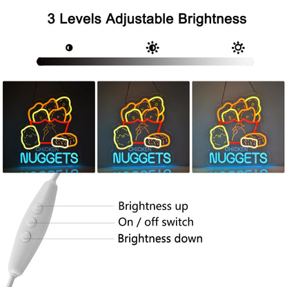 JOMOBUTY Chicken Nuggets Neon Sign, Neon Lights Hanging Wall Art Decoration for Business Restaurant Shop Store House Bar Cafe Party Home Decor, USB Powered Ultra Bright Dimmable,14.57×12.6inches
