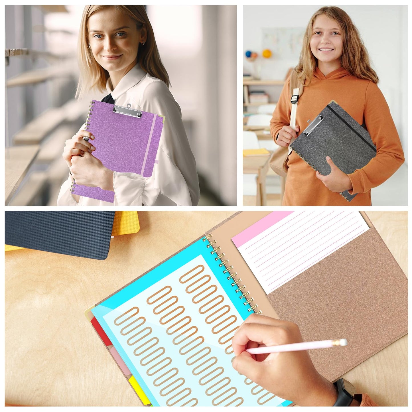 Clipboard Folio with Storage Clipboards Padfolio Notebook for Letter Size (11" x 8.5"), Clipboards with 10 Pockets and 5 Folders Nursing Teacher School Essentials (Pink)