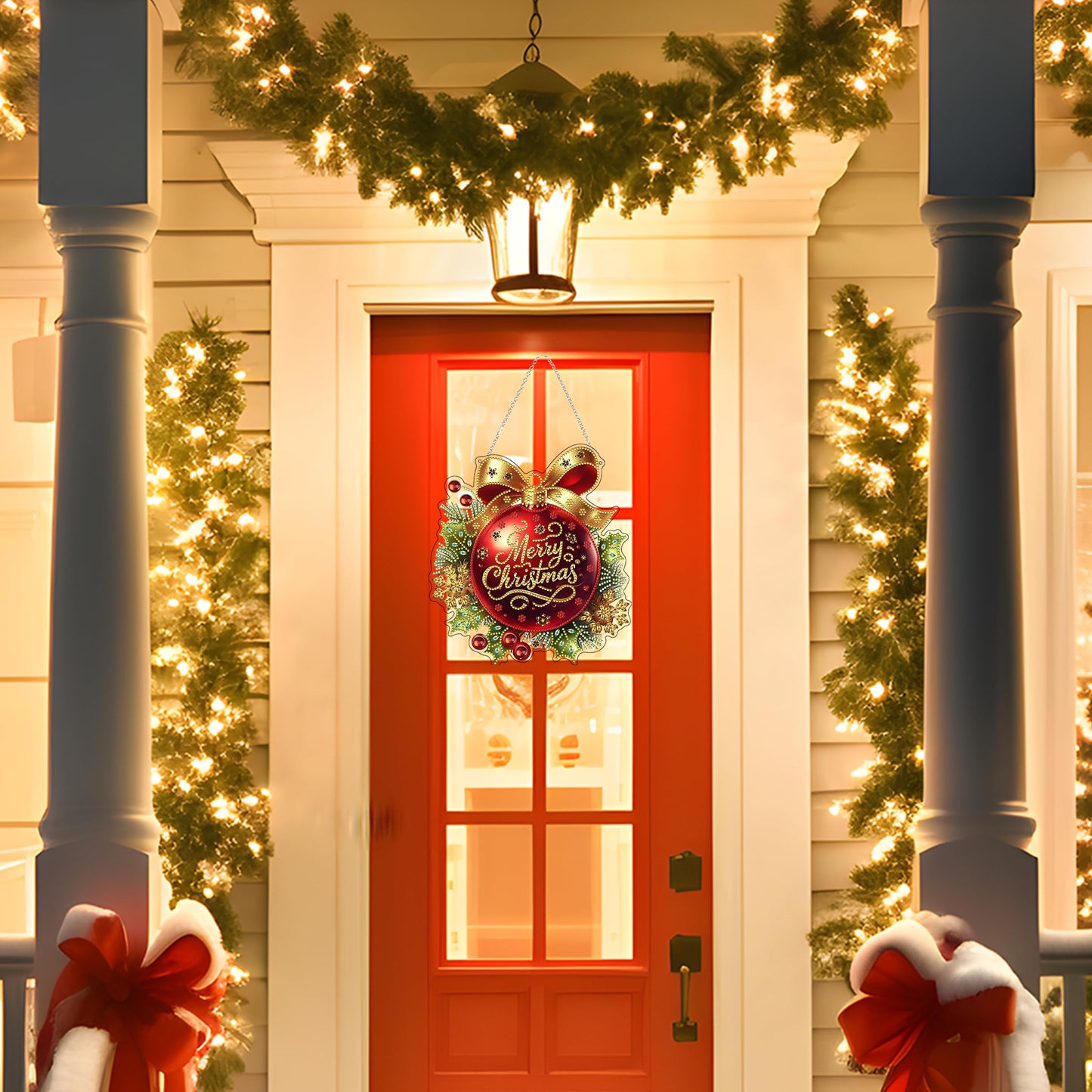 DIY Diamond Art Painting Wreath Kits，Special Shaped Rhinestone Hanging Ornament Diamond Art Window Pendants for Gift Home Garden Wall Hanging Kits,Double Sided (Merry Christmas)