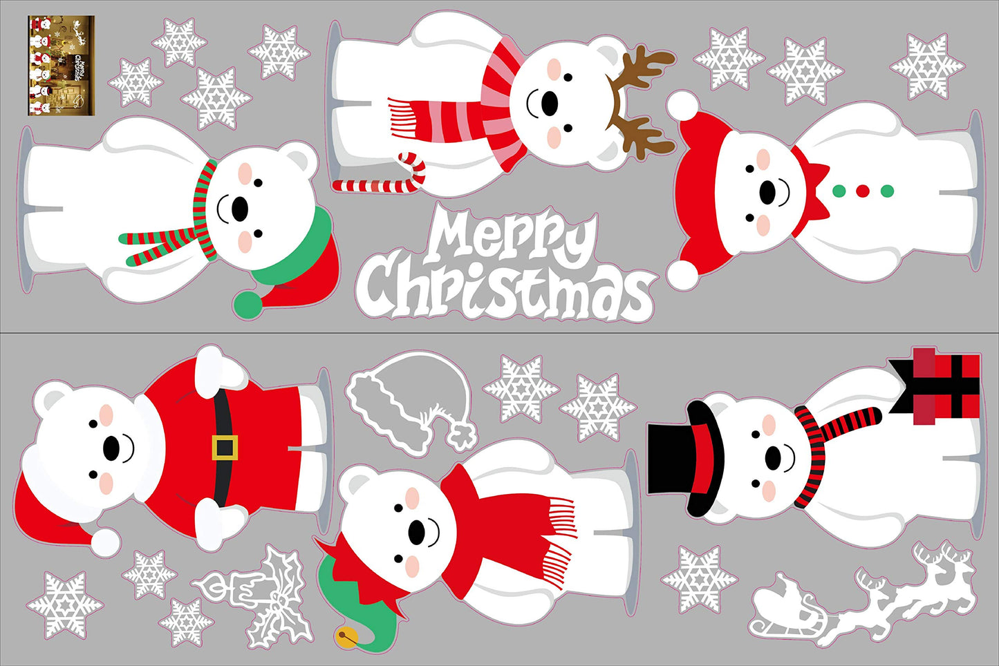 Yusongirl Christmas 6 Cute Bears Windows Stickers Decoration Snowflakes Bear Double Sided Electrostatic PVC Sticker Glass Door Fridge Showcase Window Clings Winter Holiday New Year Decals