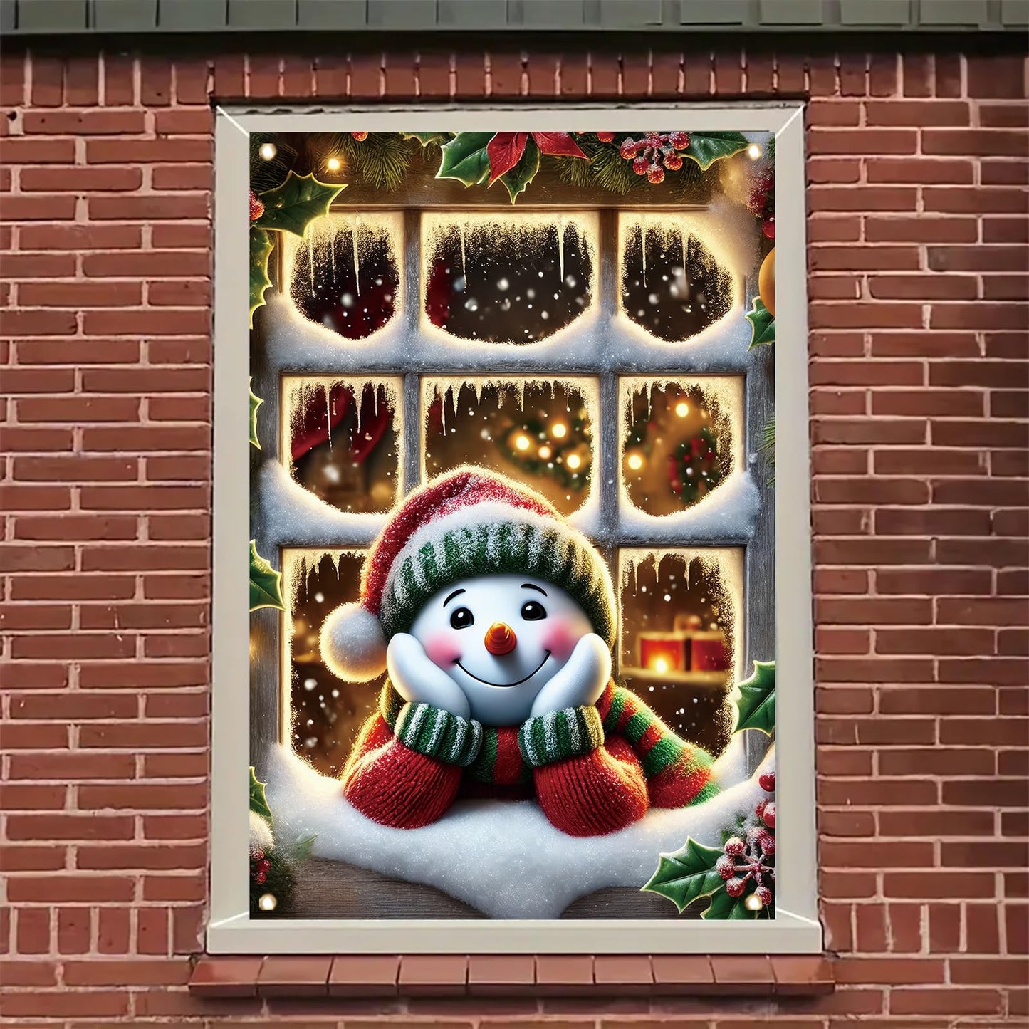 Saoplasa Christmas Window Cover Xmas Snowman Winter Decoration for Home Holiday Outdoor Window Clings 47x31 Inch Xmas Frosted Glass Sticker Removable Festive Mural for Living Room Kids Bedroom Decor