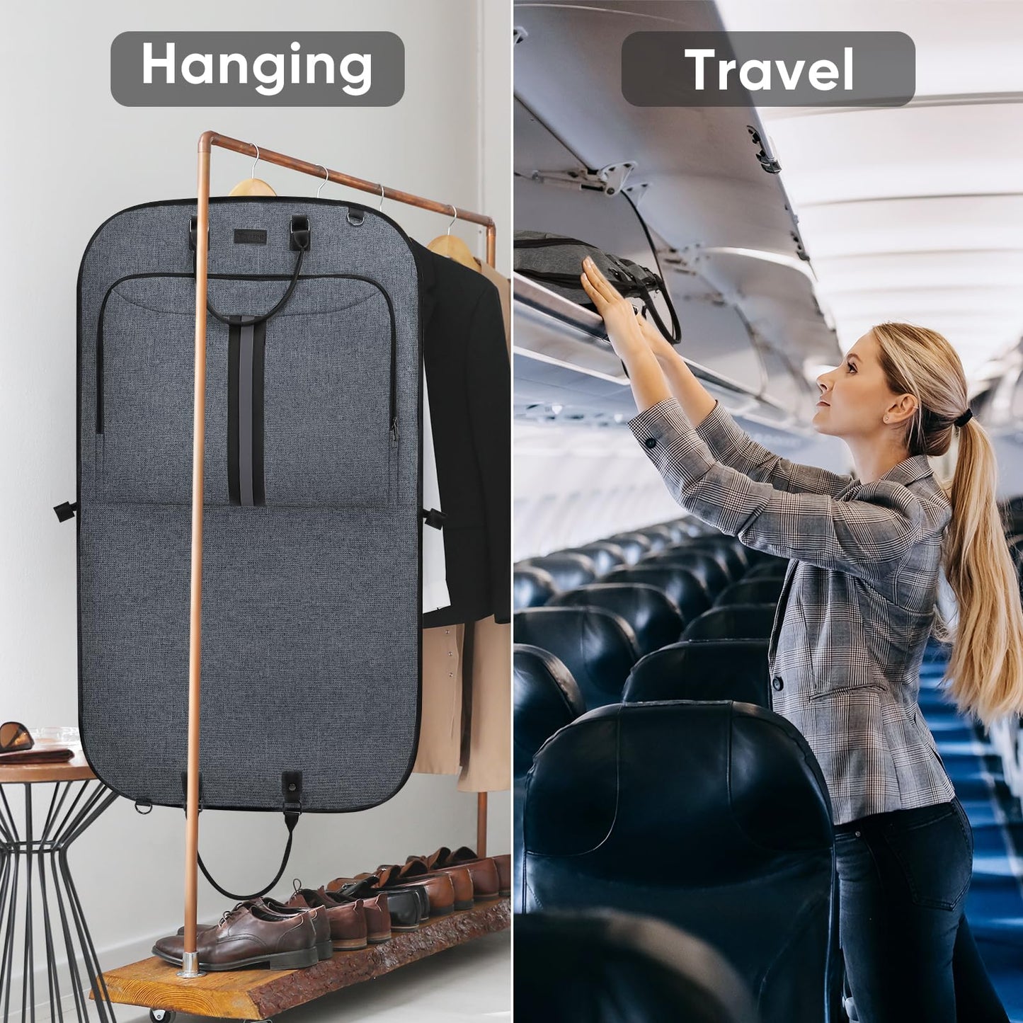 BALEINE Travel Garment Bag, Travel Suit Bag for Men, Water Resistant Carry on Garment Bag for Hanging Clothes, Garment Duffel Bag for Travel Business (Grey)