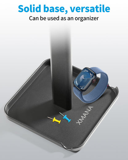 XMANA 2-in-1 Aluminum Headphone Stand & Phone Holder Rack - Sleek, Sturdy & Ergonomic Design Gaming Headset Stand for Desk Organization - Gamer Gifts (Black)