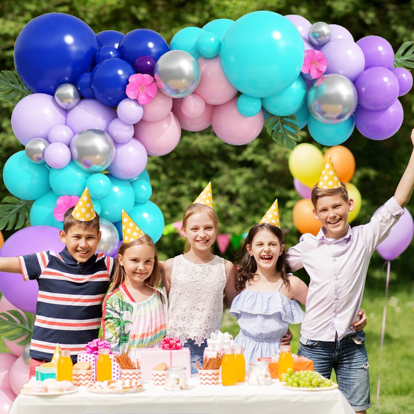 Blue Purple Balloon Arch Kit, 108 Pcs Macaron Purple Pink Blue Balloons Garland with Teal Royal Blue Metallic Silver Latex Balloons for Kids Hawaii Summer Theme Party Baby Shower Birthday Decoration