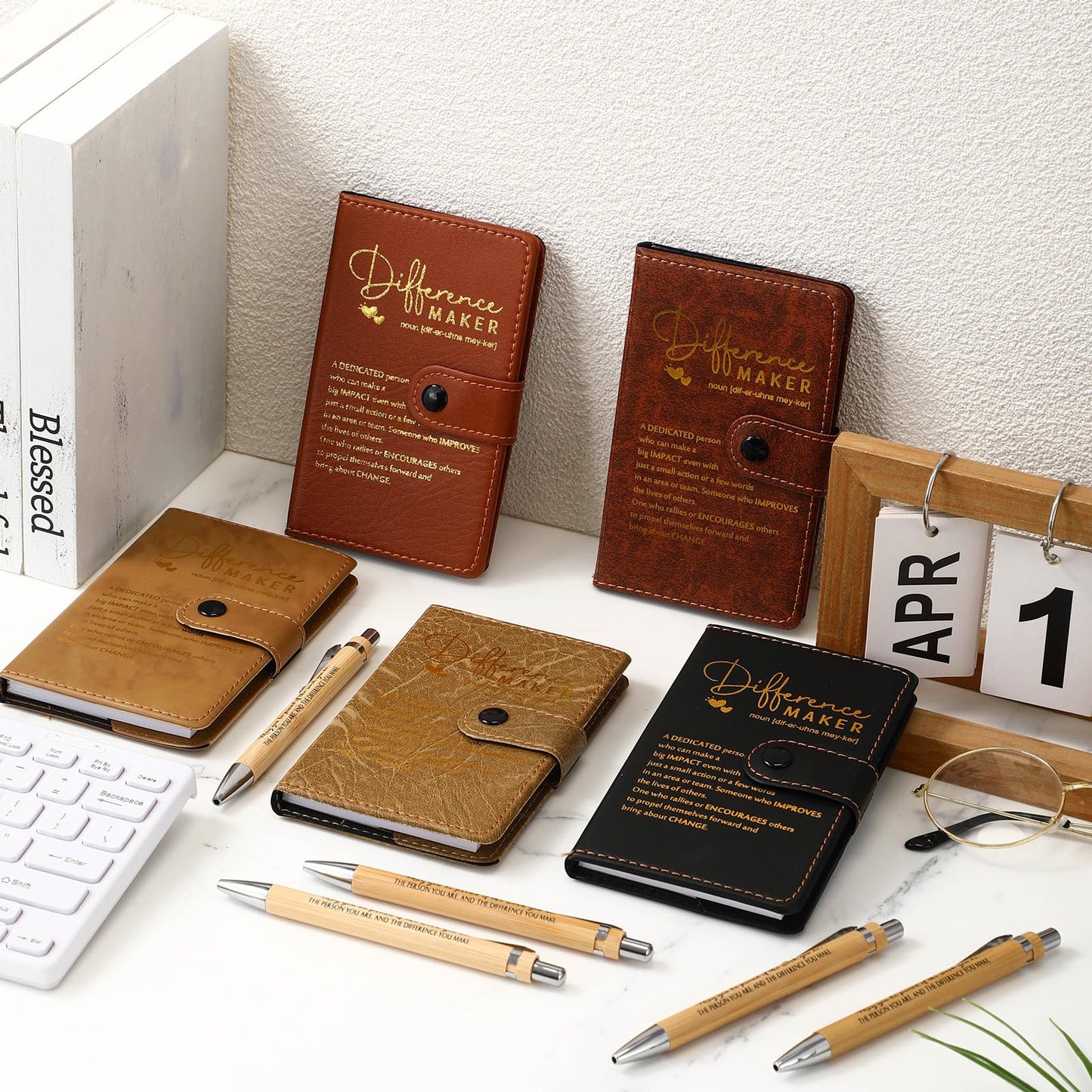 Marspark 10 Set Difference Maker Employee Appreciation Gifts Inspirational A5 Leather Notebooks with Pens Thank You Gifts Motivational for Men Women Volunteers Teachers