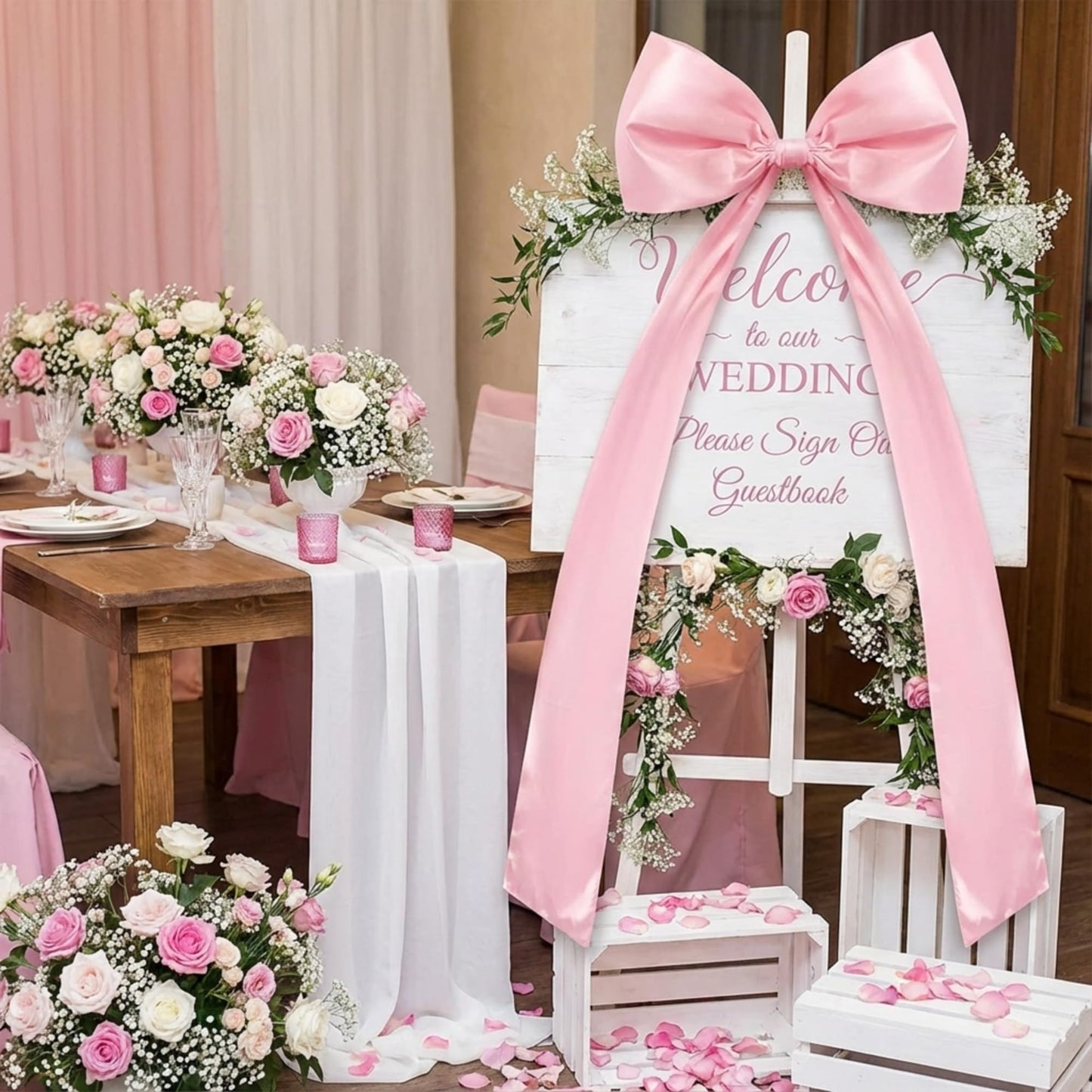 Daifunli 20 x 47 Inches Extra Large Pink Satin Bows for Coquette Room Decor Giant Bow Birthday Party Decorations for Home Wall Valentine's Spring Wedding Baby Shower Party Decor