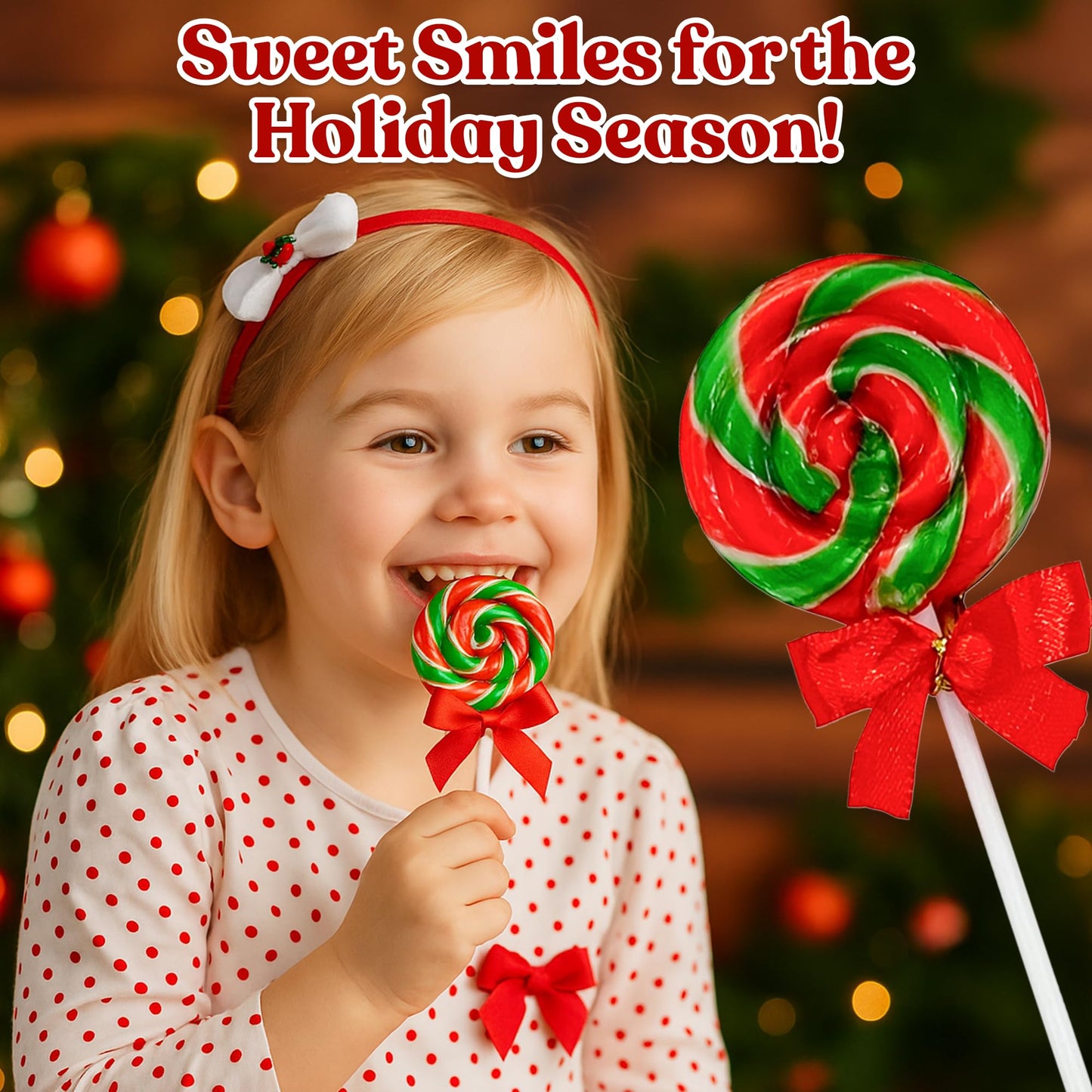 Christmas Lollipops with Red Bow - 24 Pack Individually Wrapped Christmas Candy Bulk – Stocking Stuffers for Kids – Xmas Party Favors, Classroom, Holiday Goodie Bag Fillers, Seasonal Treats, and Birthday Parties