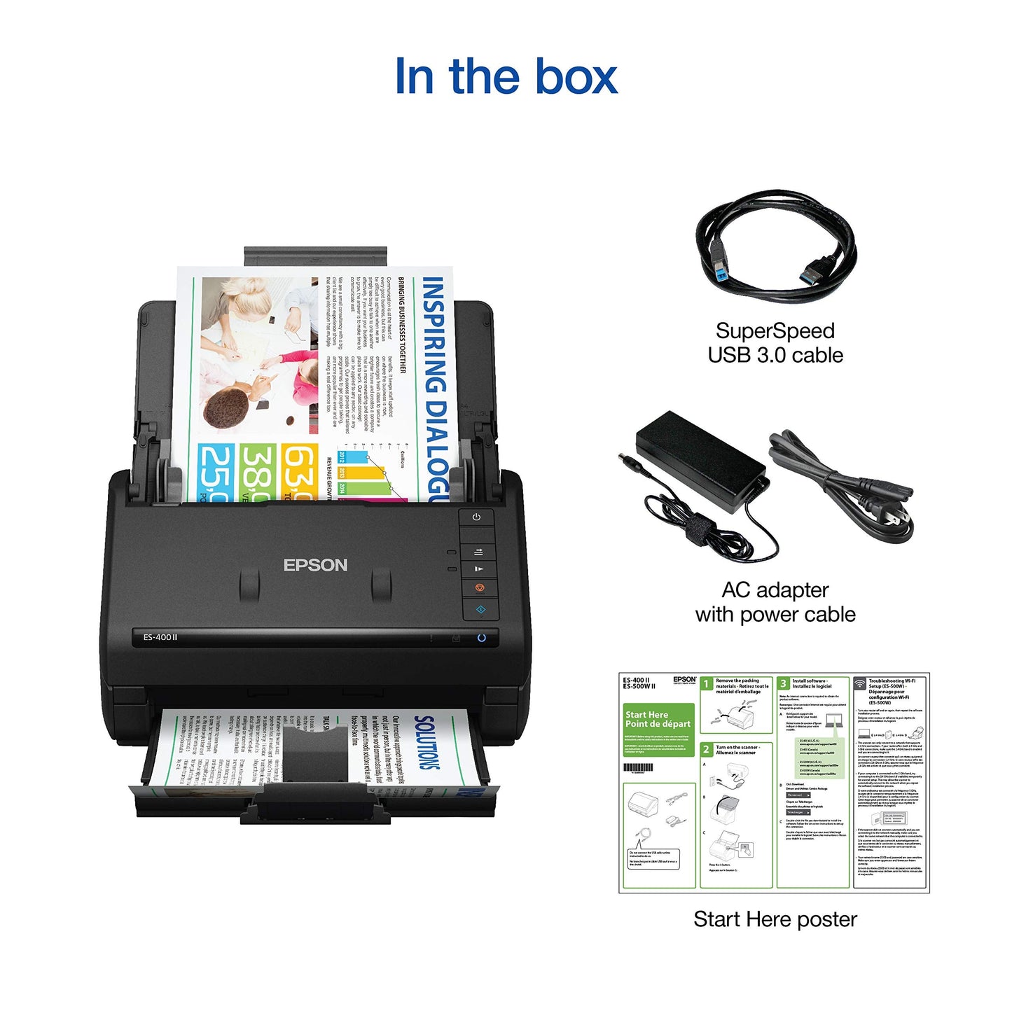 Epson Workforce ES-400 II Color Duplex Desktop Document Scanner for PC and Mac with Auto Doc Feeder (ADF), Image Adjustment Tools