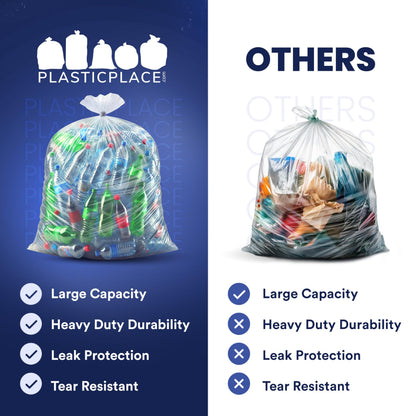 Plasticplace Contractor Trash Bags 55-60 Gallon, Heavy Duty Garbage Bags, 3.0 Mil Clear Trash Bags, Tear-Resistant Large Trash Can Liners for Construction, Recycling & Home Improvement (50 Count)