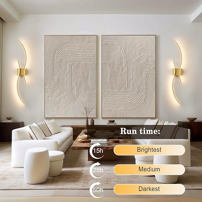 Battery Operated Wall Sconces Set of Two with Remote Control, Stepless Colors 3000K-6000K & Dimming, LED Gold Wireless Wall Light for Living Room, Hallway, Bedroom, 39.3 Inch (2 Pack)