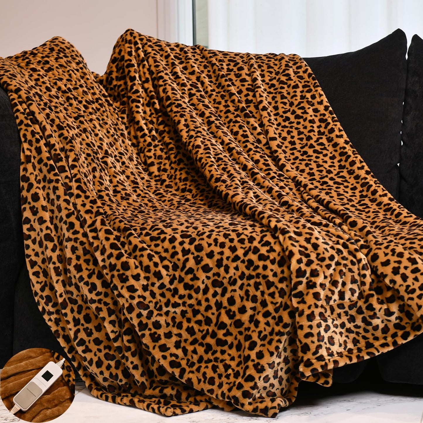 MERRYLIFE Heated Blanket Cozy Soft Electric Blanket with 4 Heating Levels&8 Hours Auto Off Overheat Protection Machine Washable UL&FCC Certification Use for Home Couch (Cheetah,50" 60")