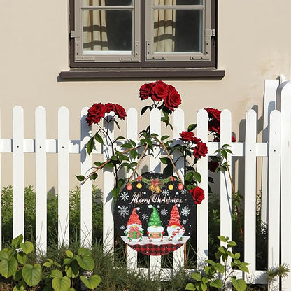 Xmas Gnomes Front Door sign for Outdoor Sign Merry Christma Door Hanger Snow Winter Holiday Yard Signs Hanging Porch Garden Decor