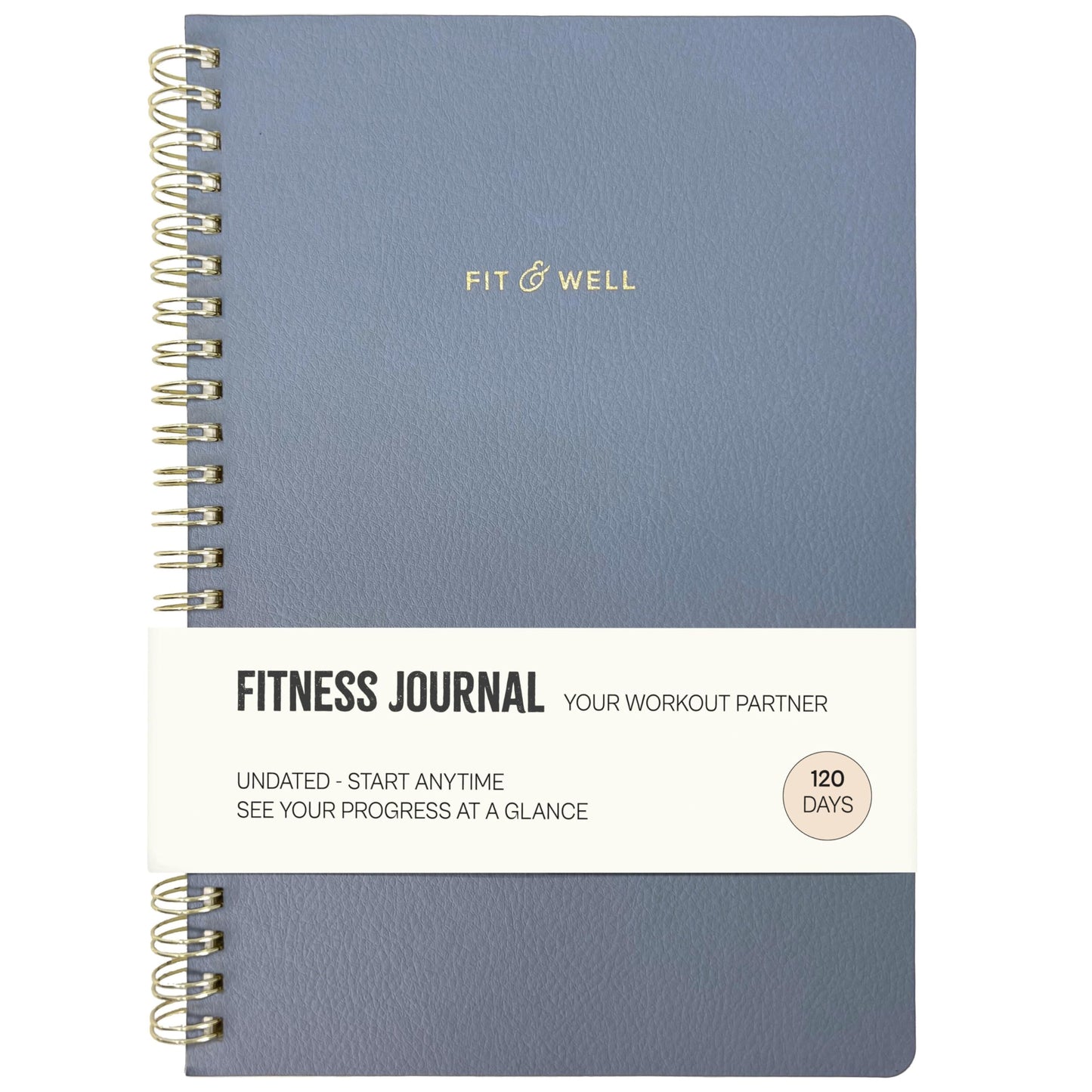 Kunitsa Co. Fitness Journal for Women - Track Workouts, Meals, and Weight Loss, Undated, Fits 120 Workouts, Dusty Blue, 6 x 8.5 Inches