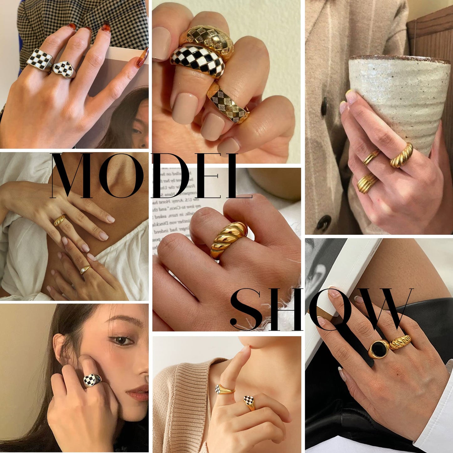 FAXHION 12PCS Gold Stackable Rings Set for Women, 18K Gold Plated Open Stacking Knuckle Ring, Adjustable Chunky Signet Band Statement Ring for Gift