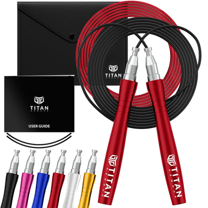 Titan Armour® Speed Rope - Professional Self-Locking & Adjustable, Adult Speed Jump Rope | 2 x Steel Ropes, Cable Protector & Travel Case | Jump Rope Crossfit, Boxing, Fitness MMA for Men & Women