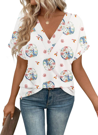 T Shirts Short Sleeve V Neck Tees Womens Tops Beach Vacation Fashion Clothes 2025 Casual Summer Spring Fall Outfits