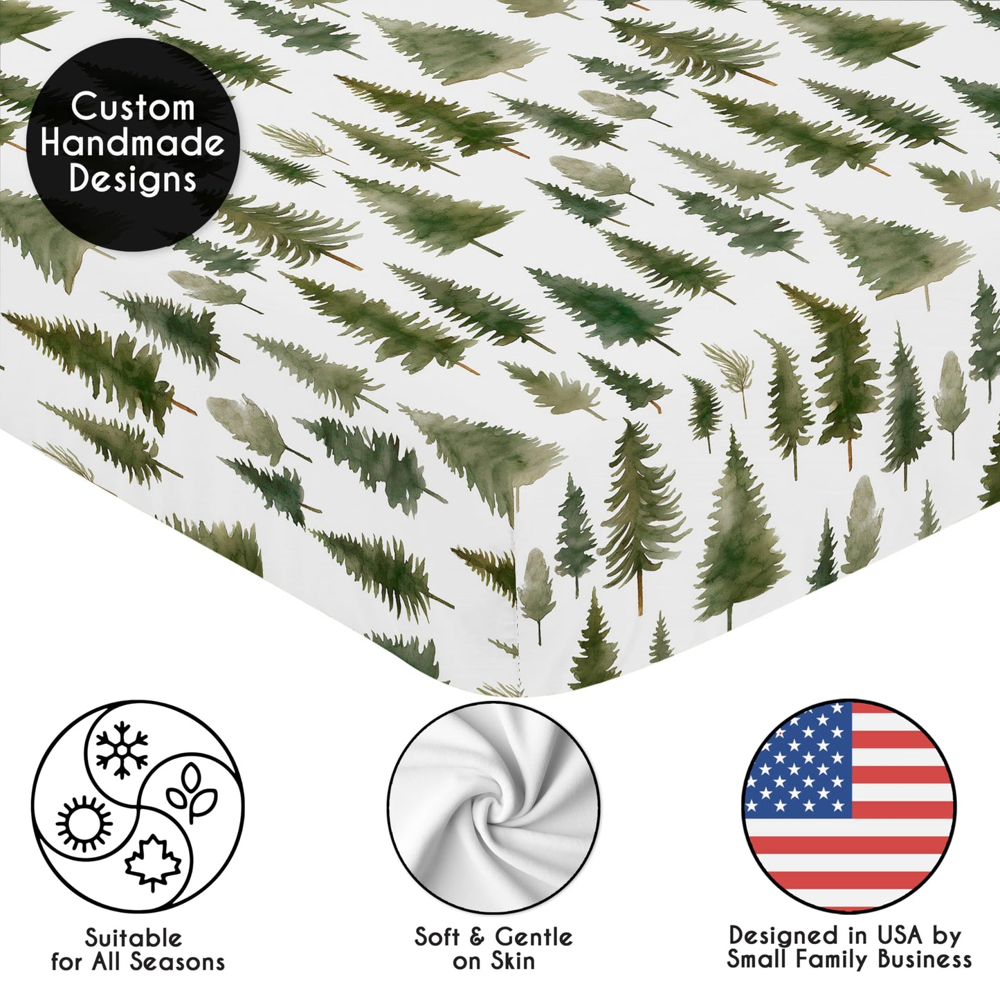Sweet Jojo Designs 2-Piece Baby Crib Sheets Set (Green Woodland Tree) for Boys or Girls, Infant Nursery, Toddler Room - Standard Size (Neutral, Solid, Forest Pine Trees, Wilderness, Christmas Fir)