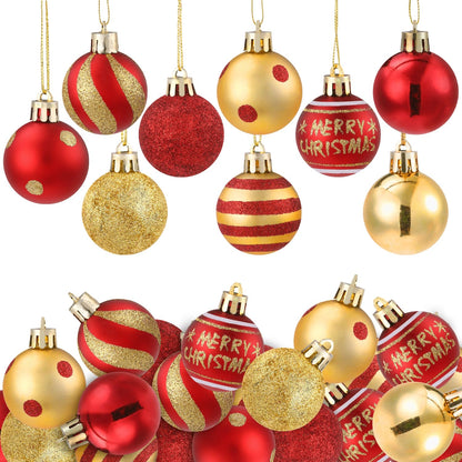 Celltestria 36pcs Mini Christmas Balls Ornament 1.57 Inch Red Gold Little Hanging Xmas Balls for Tree Decoration Swirl Candy Cane Polka Dots Tiny Christmas Baubles for Home Indoor Holiday Party Decor
