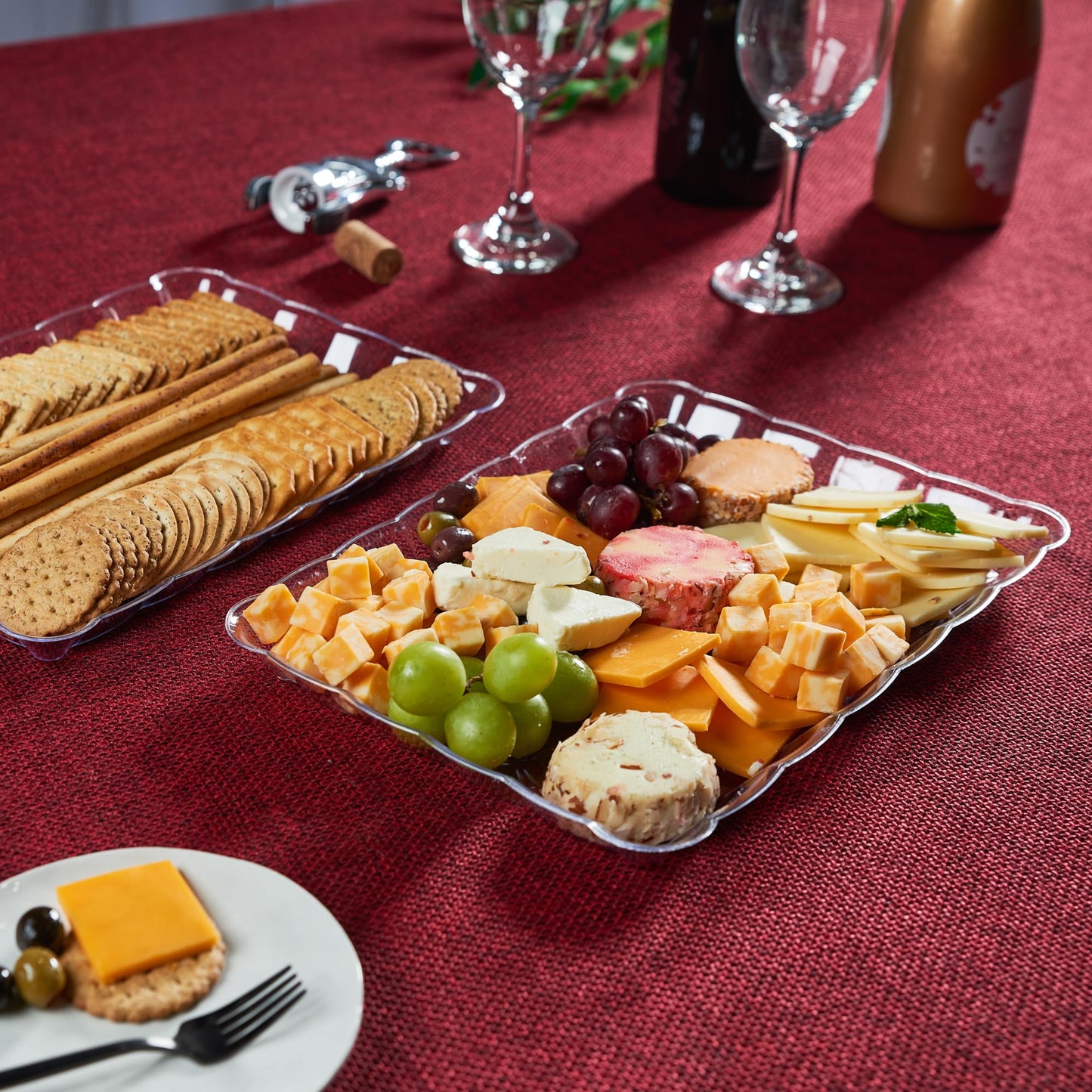 Plasticpro Plastic Serving Trays - Serving Platters Rectangle 9X13 Disposable Party Dish Includes 4 Trays