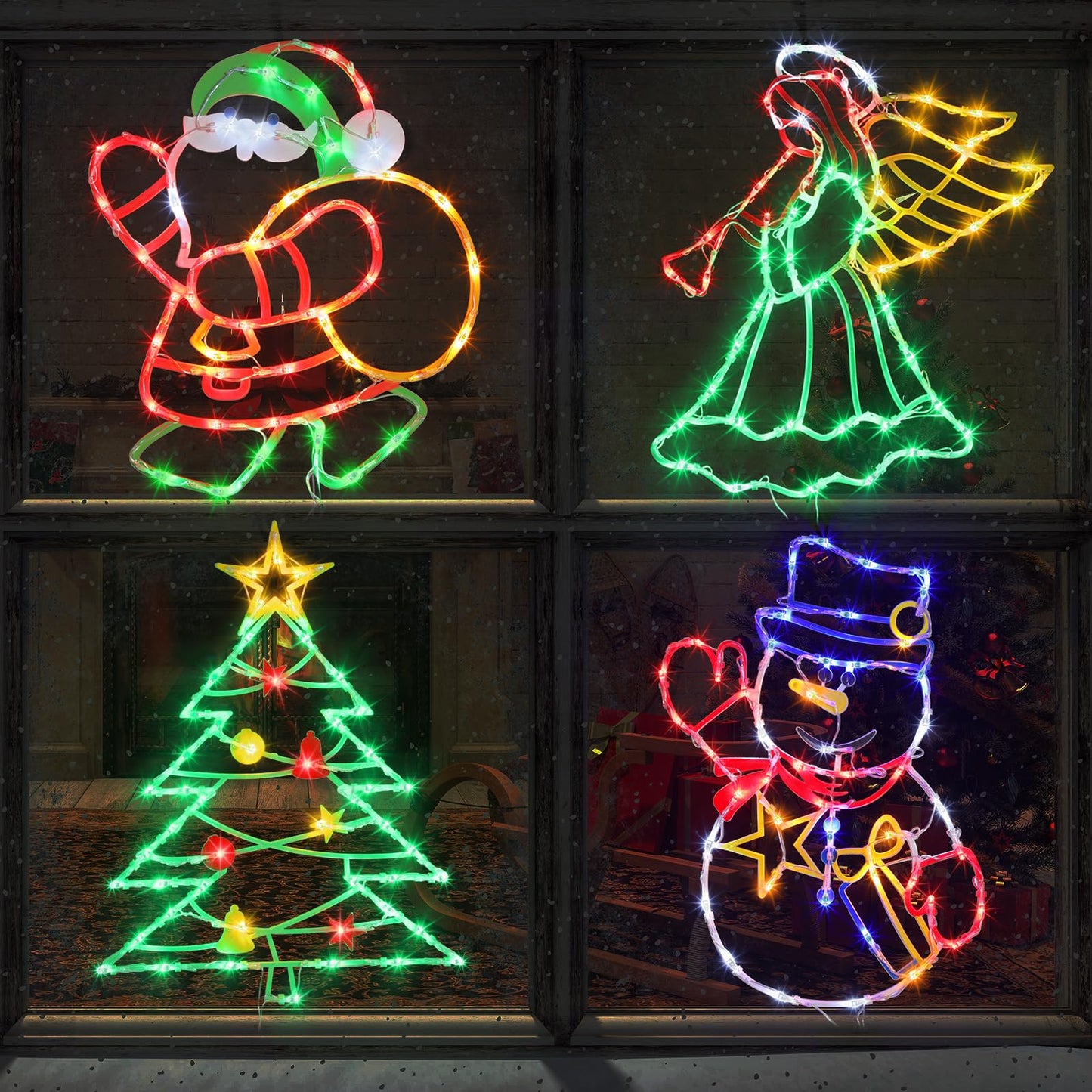 TRWYMZ Christmas Decorations - 16" Christmas Window Silhouette Lights - 4 Pack Colour Lighted Santa & Angel & Snowman & Christmas Tree for Holiday Indoor and Outdoor Wall Door Window Decorate