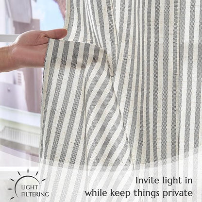 jinchan Striped Linen Kitchen Curtains 54 Inches Short Curtains Farmhouse Modern Cafe Style Window Treatments Airy Light Filtering Rod Pocket for Living Room Bathroom 2 Panels Charcoal Grey