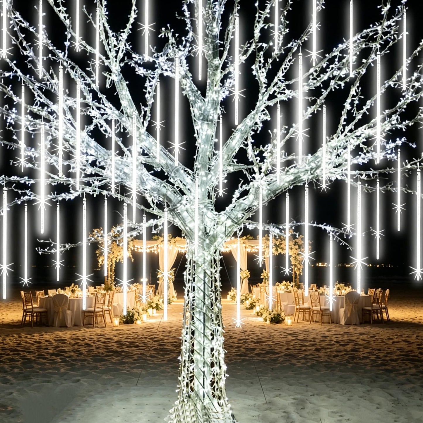 EAGWELL Christmas Lights Outdoor 16 Inch 20 Tubes Meteor Shower Rain Light, Waterproof Falling Icicle String Lighting for Xmas Tree Yard House Decor,Shine White