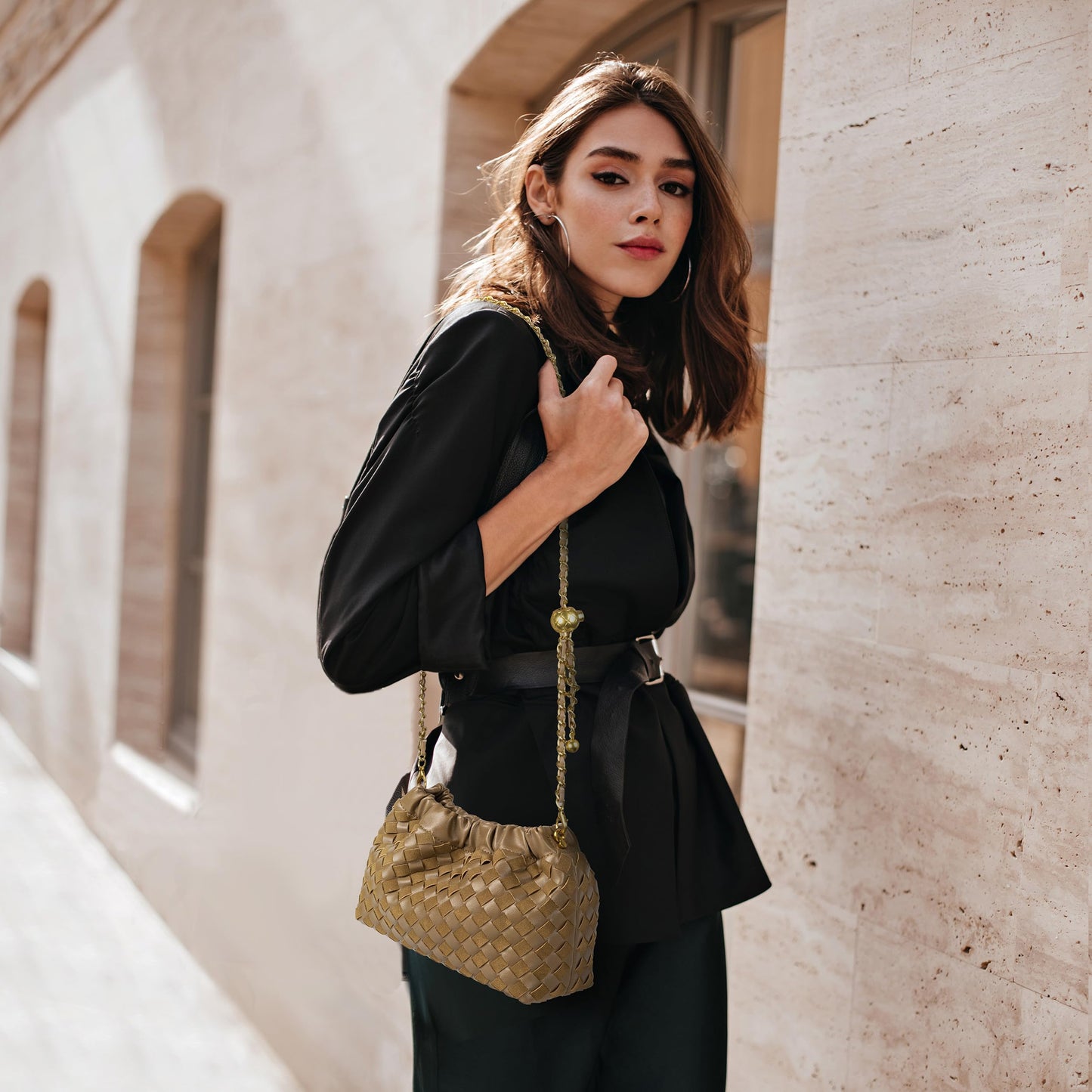 Joryin Woven Women's Crossbody Bag & Evening Purse, Trendy Dumpling Clutch & Hobo Cloud Shoulder Bag Trendy Dumpling Clutch Vegan Leather, Acorn