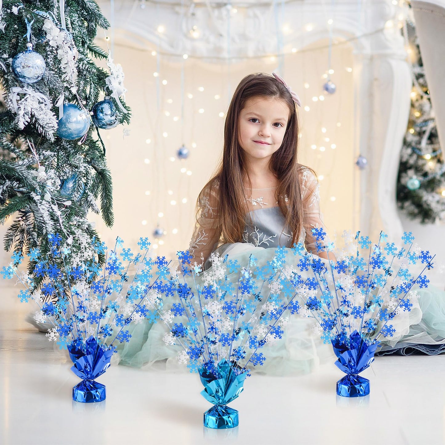 Ceenna 3 Pcs Winter Wonderland Decoration Snowflake Table Decorations Winter Metallic Gleam Foil Spray Centerpieces Christmas Glitter Spray Table Centerpieces for Holiday Party Decor (Blue)