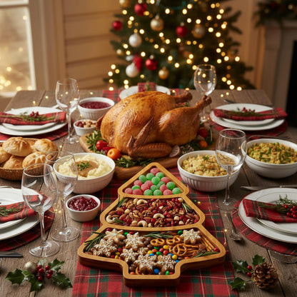 Maxcheck Christmas Tree Serving Tray Platter Charcuterie Board Christmas Wood Serving Dish Cutting Board Rustic Farmhouse 11.42 x 10.43 Inches Table Plate for Cheese Food Fruit Party