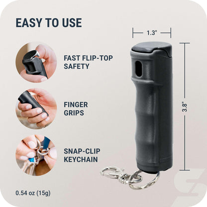 SABRE Pepper Gel Spray with Fast Flip Top Safety & Snap‑Clip Keychain for Self Defense - Max Strength with UV Dye, Finger Grip, Reduces Wind Blowback,10-Sec Spray,14ft Range, Made in USA, 0.54 fl oz