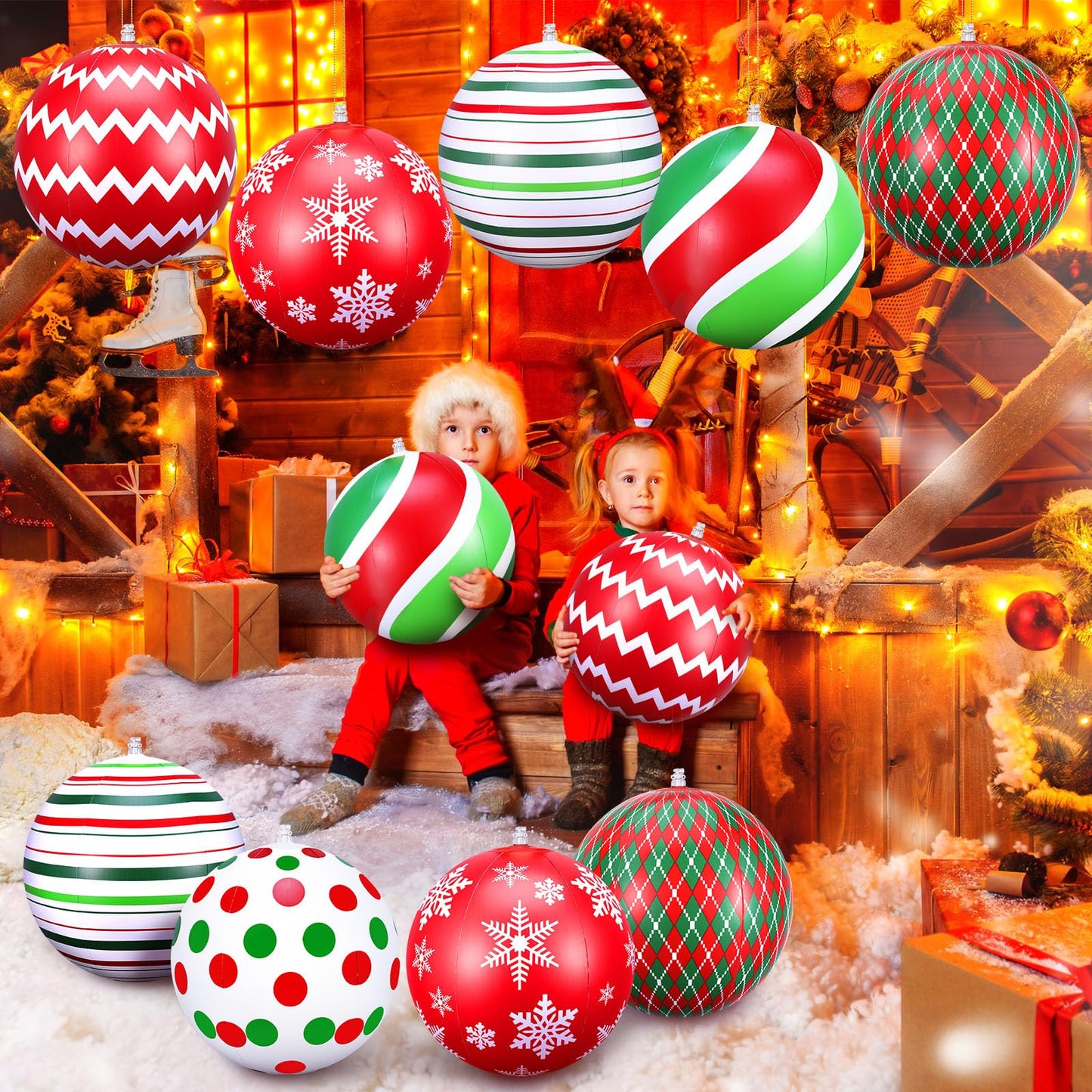 12 Pcs 12 Inch Inflatable Christmas Ball Ornaments Large Christmas Hanging Tree Ornaments Blow up PVC Christmas Balls Decorations for Xmas Porch Yard Lawn Holiday Party Decor