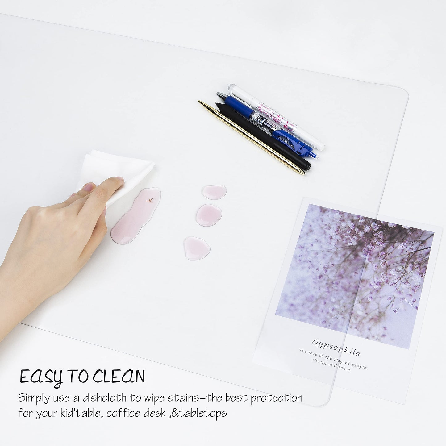 Oterri Clear Writing Desk Pad, 24’’x17” Heat Resistant Waterproof PVC Round Edge Durable Desk Protect Mat, Anti-Static Writing Mat Table Protector