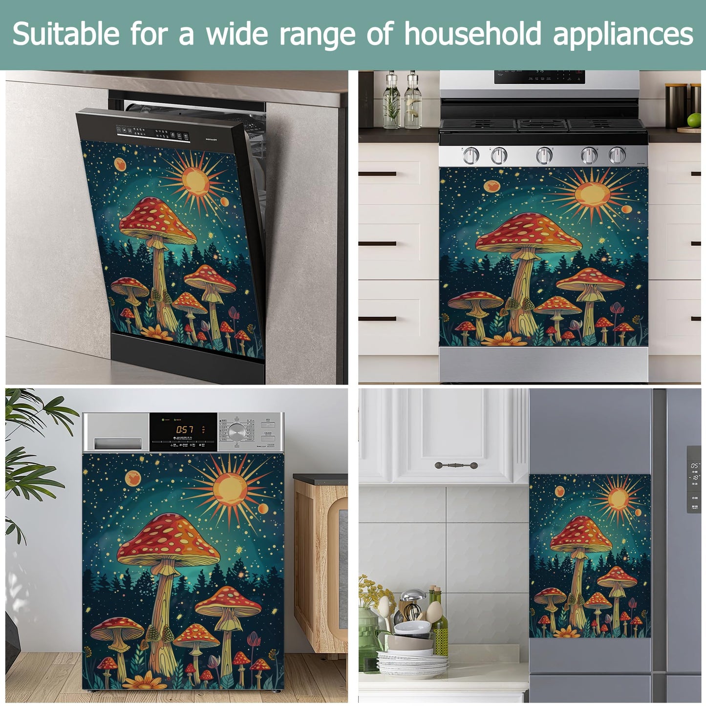 Red Mushroom Dishwasher Covers for The Front Magnetic,Starry Sky Forest Refrigerator Magnets Decoration,Reusable Dishwasher Cover Panel for Home Kitchen Decor 23x26 Inch