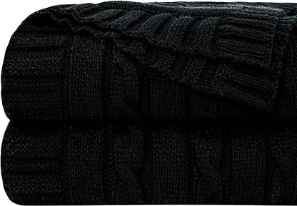 NTBAY 100% Pure Cotton Cable Knit Throw Blanket, Super Soft Warm 51x67 Knitted Throw Blanket for Couch, Sofa, Chair, Bed - Extra Cozy, Machine Washable, Comfortable Home Decor, Black