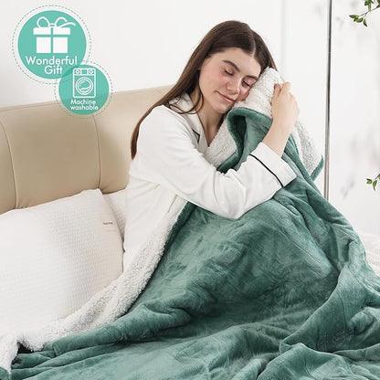 Full Electric Blanket, Heated Electric Blanket with Flannel Sherpa, Machine Washable Heated Blanket with Timer 6 Heating Levels & 1-10 Hours Auto Off, Overheat Protection, 72" x 84", Forest Green