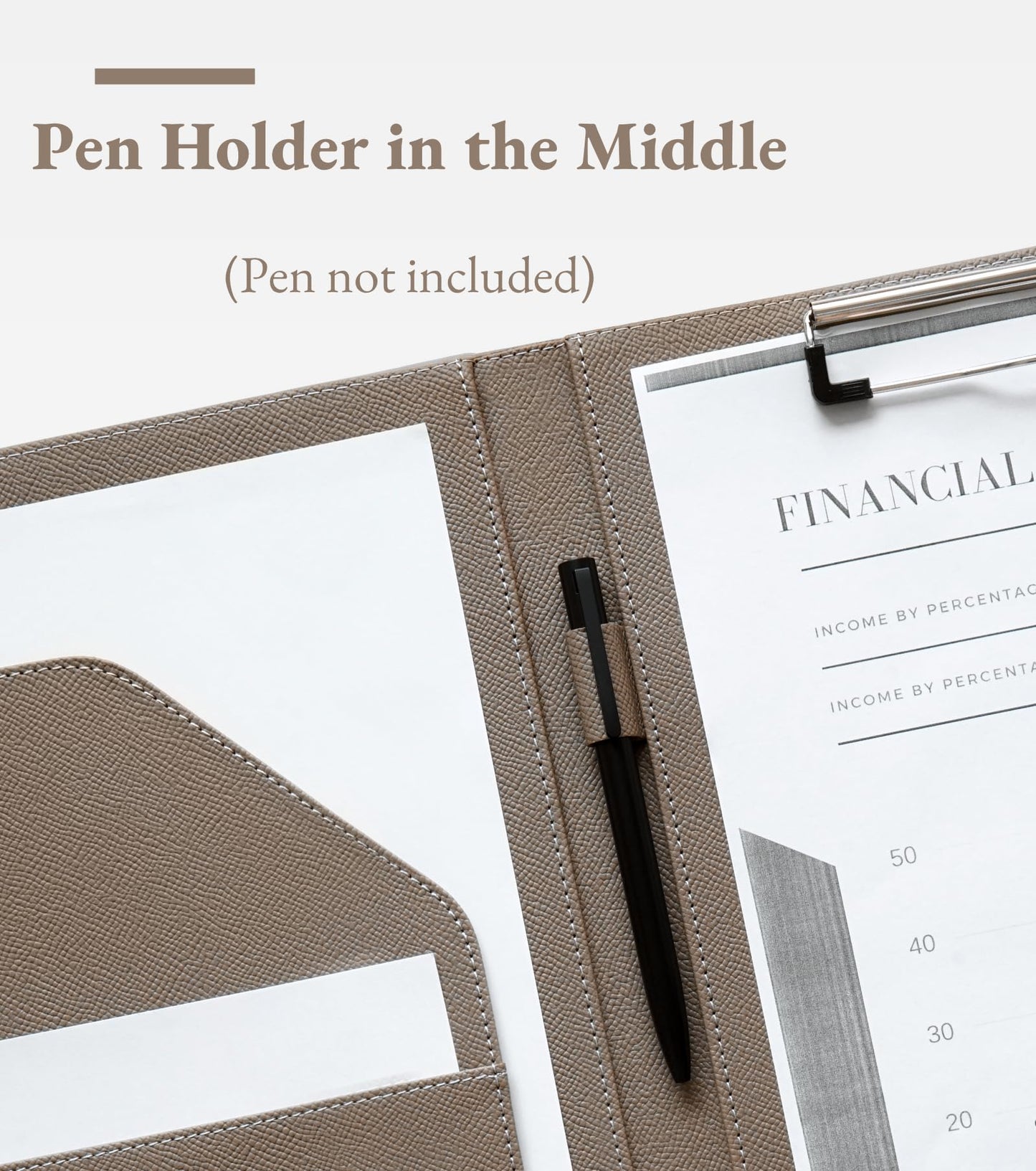 Zreal Padfolio Portfolio for Women and Men, Faux Leather Clipboard Folder with Document Organizer, Business Card & Pen Holder, Fits A4 Letter Size Legal pad for Work, Office & Conference (Taupe)