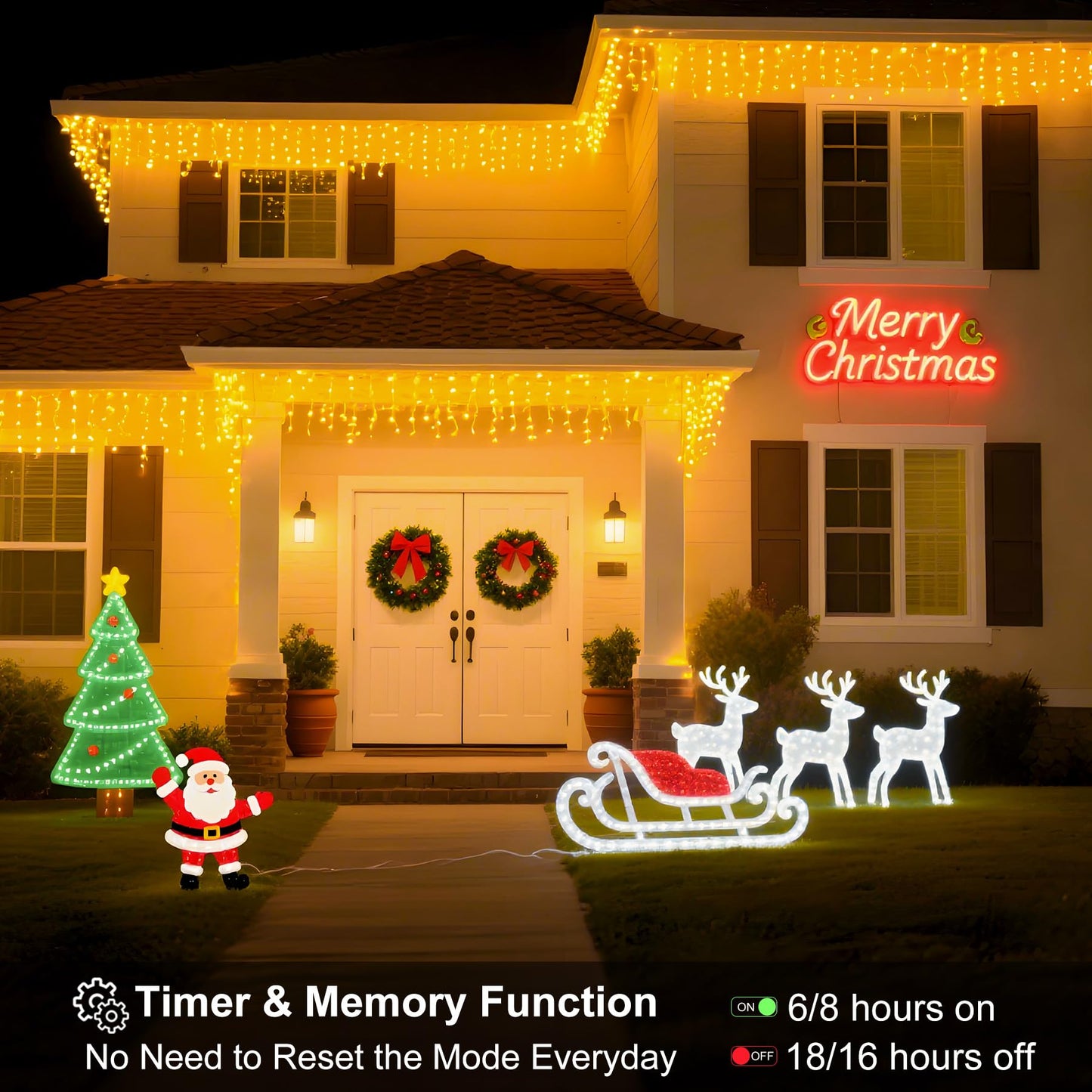 LED Icicle Lights for Outdoor Christmas Decorations,39.4Ft 400 LEDs Christmas Fairy Light with Timer&Memory Function,8 Lighting Modes,Plug in hanging Curtain Lights for Xmas Party Wedding(Warm White)