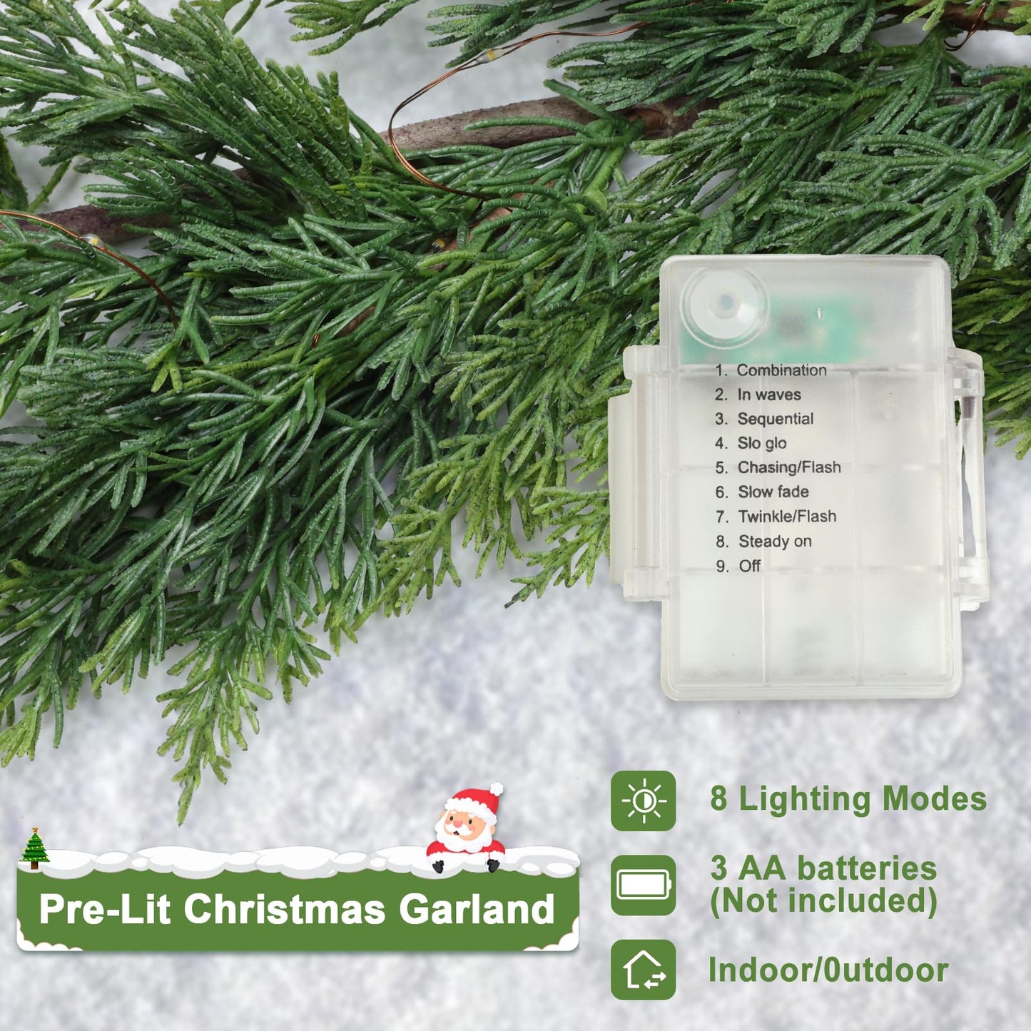 OZFHUA 6 FT Christmas Garland Pine Garland with Lights for Table Mantle Background Christmas Decorate Wall Room Outdoor Indoor Winter Decoration