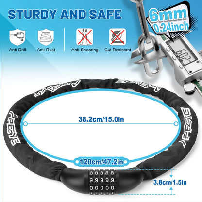 APECYC Bike Lock, 4FT Heavy Duty Anti Theft 5-Digit Combination Chain Lock