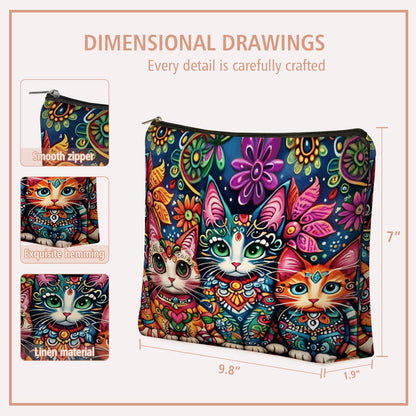 Girlly Mom Bohemian Cat Makeup Bag Gift: Cute Boho Cats Themed Cosmetic & Toiletry Organizer Pouch For Daughters, Sisters, Friends,Teen Girls & Women.Ideal Gift For Travel, Birthdays.